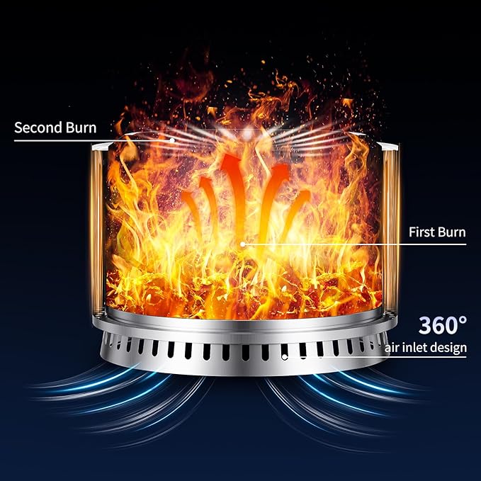 27 inch Smokeless Fire Pit with Waterproof Cover, Stainless Steel Outdoor Smokeless Firepit, Wood Burning Fire Pits for Camping, Bonfire,Low Smoke Firepit for Outside