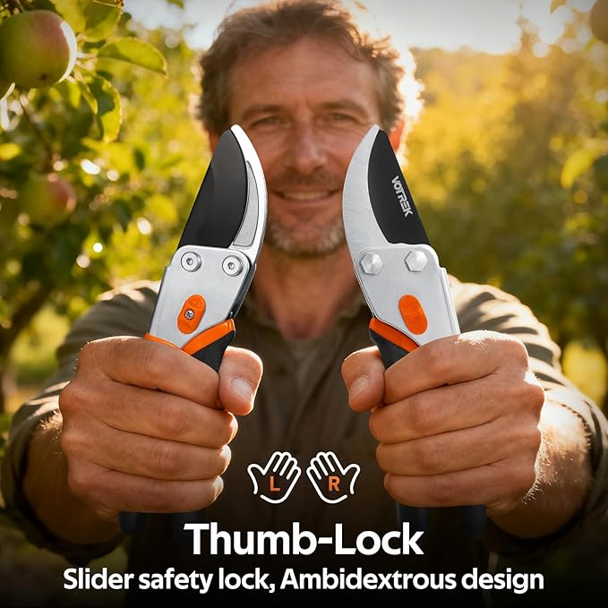 Bypass Pruning Shears for Gardening, 8.5" Professional Hand Pruners, Garden Clippers Heavy Duty Pruning Scissors for Trimming Plant Flower Branch, 【SK5 Steel Blade】【Ergonomic】【Built-in Spring】