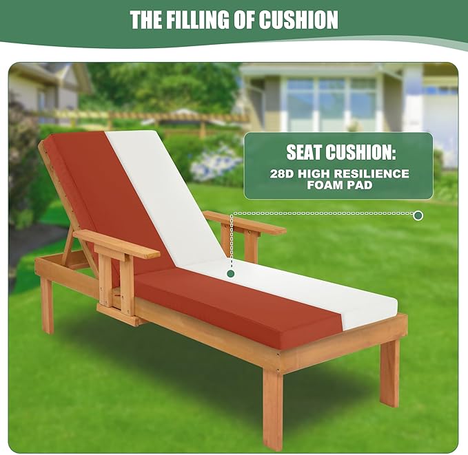 Chaise Lounge Cushions Outdoor - Waterproof and Fade Resistant Sun Lounger Replacement Cushions - Patio Lounger Pads with Removable Cover for Pool, Deck, Lawn, 72 x 21 x 3 Inch, Rust
