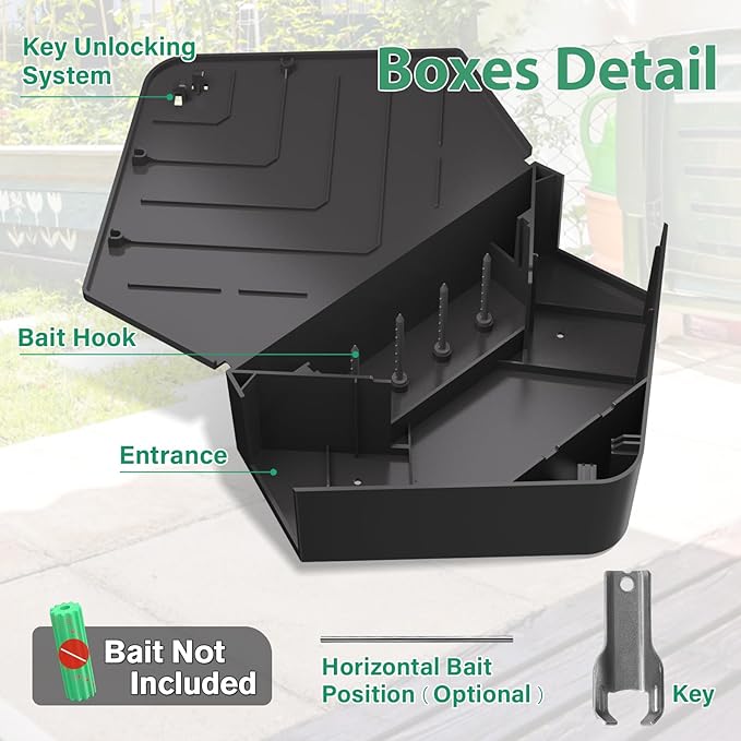 Anblak 2 Pack Rat Station Box with Keys, Rodent Station Keeps Rats Away, Keeps Children and Pets Safe, Key Unlocking, Reusable & Long-Lasting, Indoor & Outdoor