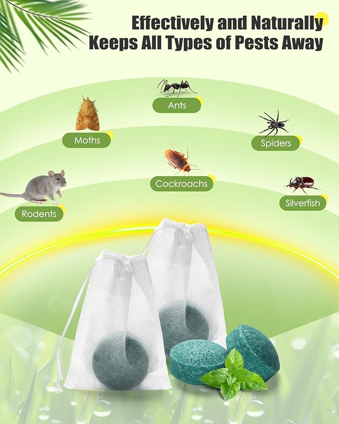 Mouse Rodent Repellent, 24 Pack Peppermint Oil Moth Balls for Rodents Indoor Outdoor Use, Safety for Humans & Pets, Squirrel Repeller, Spiders, Defense for Car Engines House
