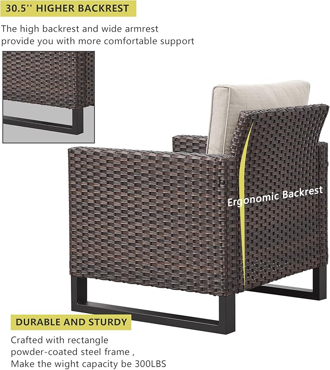HUMMUH 5 Piece Patio Furniture Outdoor Bistro Set All-Weather Wicker Outdoor Chairs with Ottomans End Table for Patio,Porch,Garden,Backyard