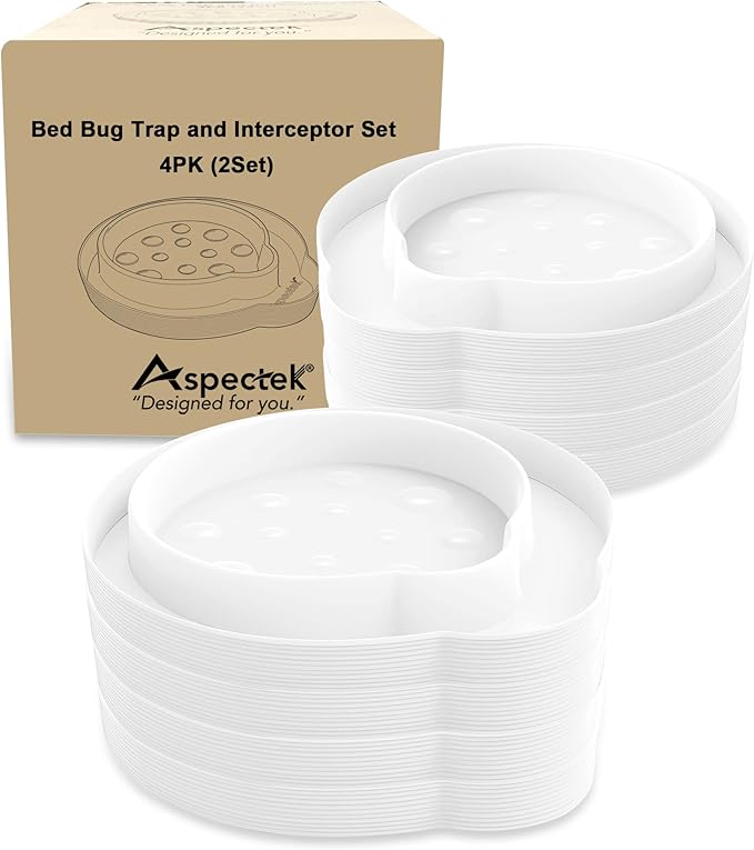 ASPECTEK Bed Bug Interceptors, Pack of 8 Pesticide-Free Traps and Insect Detectors, Effective Pest Control Solution with No Chemicals for Bed Bugs and Other Pests, White