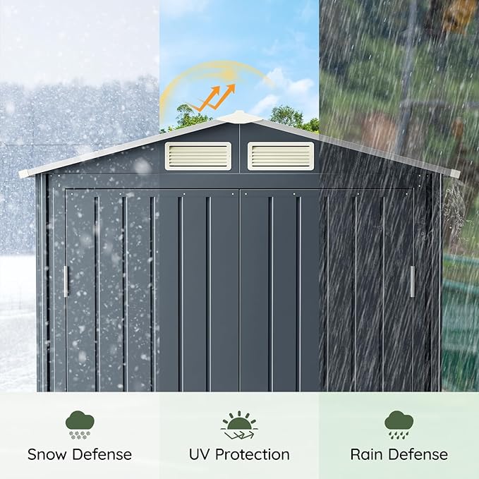 5x3 FT Outdoor Metal Storage Shed with Floor Frame, Double Door, 1 Clear Window, Tool Shed for Garden, Patio, Backyard