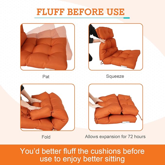 EAGLE PEAK Tufted Outdoor/Indoor High Back Patio Chair Cushions, Set of 2, 46'' x 22'', Burnt Orange