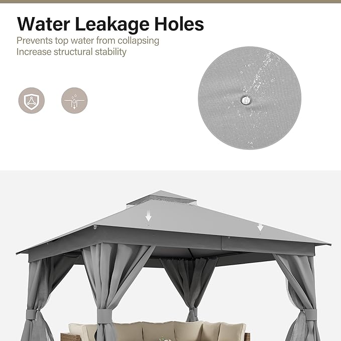 LAUSAINT HOME Outdoor Patio Gazebo 12'x12' with Expansion Bolts, Heavy Duty Party Tent & Shelter with Double Roofs, Mosquito Nettings and Privacy Screens for Backyard (Grey)
