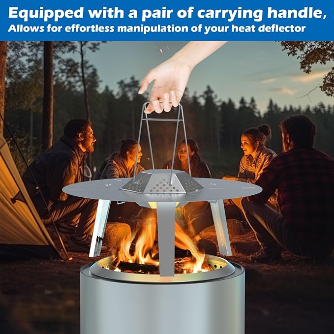 Heat Deflector for Solo Stove 19.5" Bonfire 1.0 2.0 Fire Pit Accessories Stainless Steel 304 Heat Diffuser with Carrying Handle and 3 Support Leg for 19.5 Inch Other Outdoor Indoor FirePits Accessory