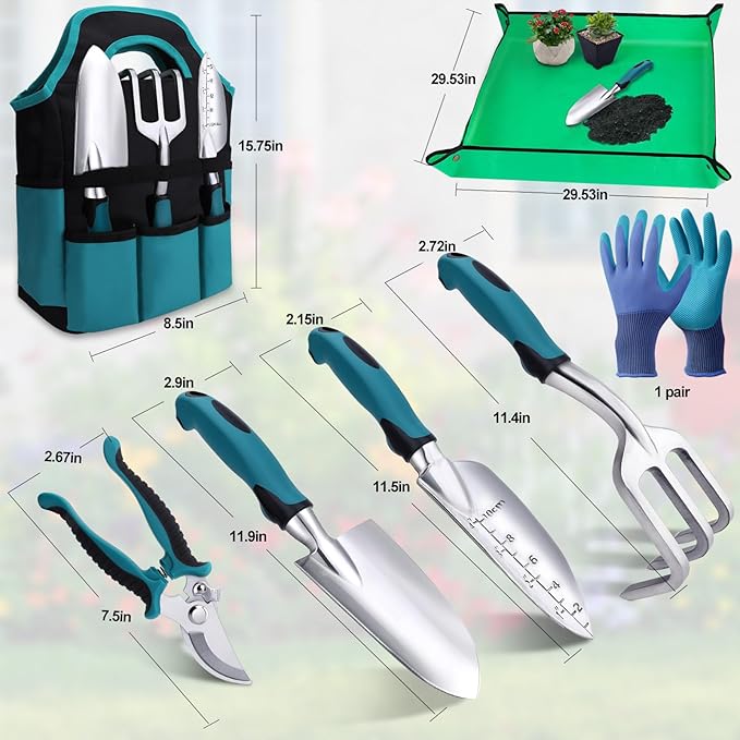 Kynup Garden Tools, Gardening Gift 7-Piece for Women, Men, Gardening Hand Tools Set with Rust-Proof, Stainless Steel, Aluminum Alloy Material, Ideal Gardening Supplies, Essentials, Garden Stuff