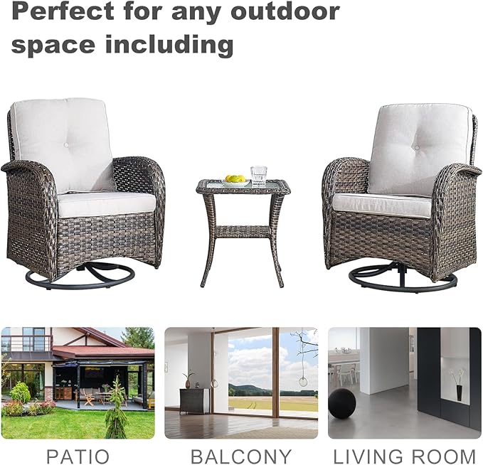 HUMMUH Outdoor Patio Furniture 7-Piece All-Weather PE Wicker Outdoor Conversation Set-Patio Couch Swivel Rocker Chairs with Ottomans Coffee Tables for Backyard,Poolside,Deck