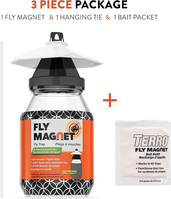 Outdoor Fly Trap Fly Traps with Dissolvable Non-Toxic Bait - Fly Repellent for Outdoor Use Only - Controls Flies for Patios, Barns, Ranches Etc. Hanging Fly Traps with Tie Included