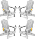 SERWALL Adirondack Chair with Cup Holders - Composite Adirondack Chairs Set of 4 HDPE Outdoor Chairs All Weather Use- Silver Gray