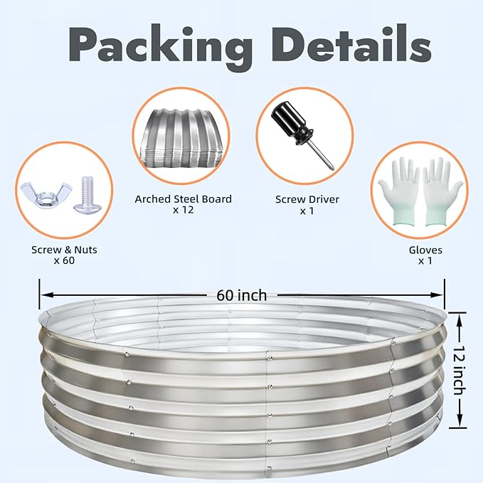60 Inch Large Round Fire Pit Ring, Galvanized Steel Outdoor Bonfire Ring for Backyard & Camping, Sturdy, Rust-Proof & Easy to Install (5×5×1 FT)