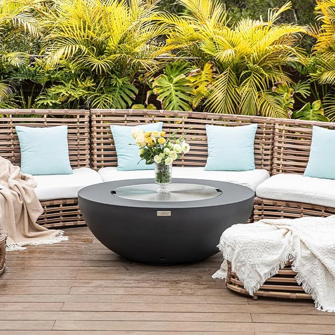 Lunar Bowl Concrete Fire Pit 42" x 42" Outdoor Patio Firepit Includes Lava Rocks Modern Fire Pits & Outdoor Fireplaces for Garden, Deck, Indoor & Outdoor Heating