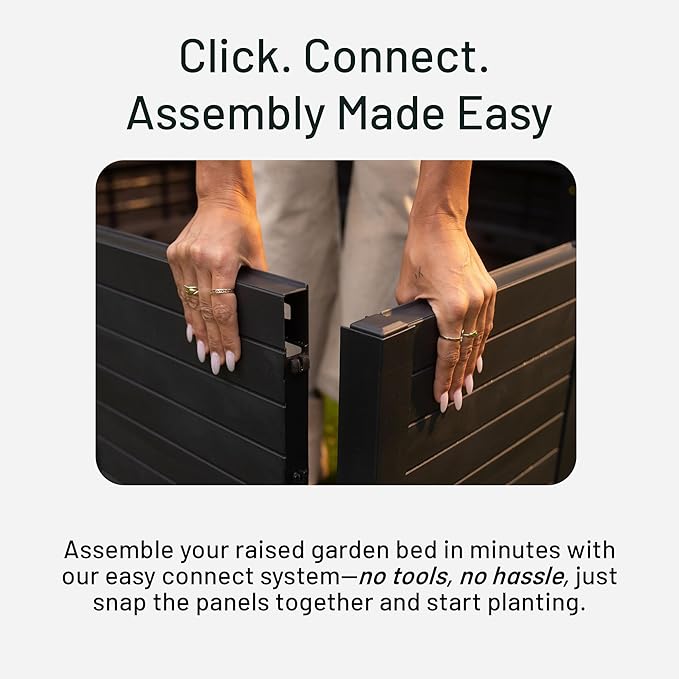Tierra Verde 48-Inch x 48-Inch Raised Garden Bed with Tool-Free Connect System and Crafted from Recycled Materials, for Patios or Decks, Black