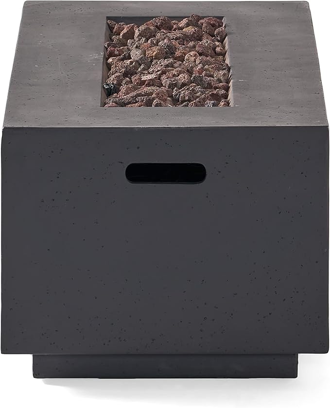 Outdoor Propane Fire Pit Table for Outside Patio, 40 Inch Concrete Fire Pit Table, Rectangle Gas Fire Pit for Garden, Pool, Backyard, 40,000 BTU, Free Lava Rocks, Dark Gray
