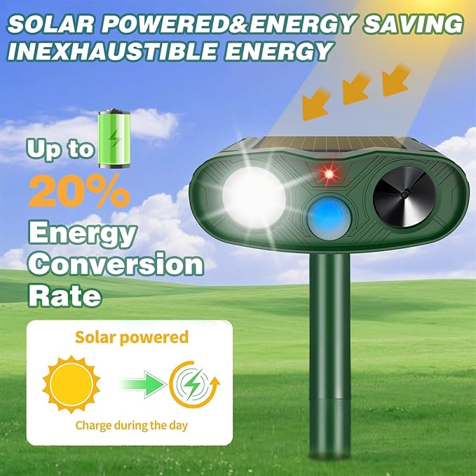 4Pack Ultrasonic Animal Repellent Outdoor Deer Repellent Devices,Solar Cat Squirrel Repeller Motion Detection Rabbit Raccoon Squirrel Dog Repellent Deterrent with LED Flash Lights for Yard