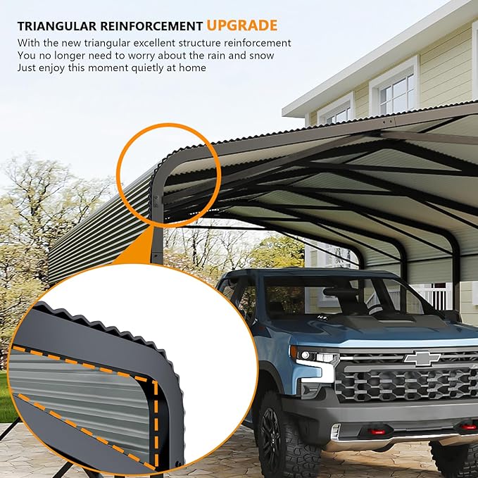 15x25 12x20 FT Heavy Duty Metal Carport, Black All-Weather Car Shelter with Reinforced Steel Frame & Leak-Proof Roof, 100MPH Wind Resistance for Cars, Boats, Trucks, Outdoor Parties
