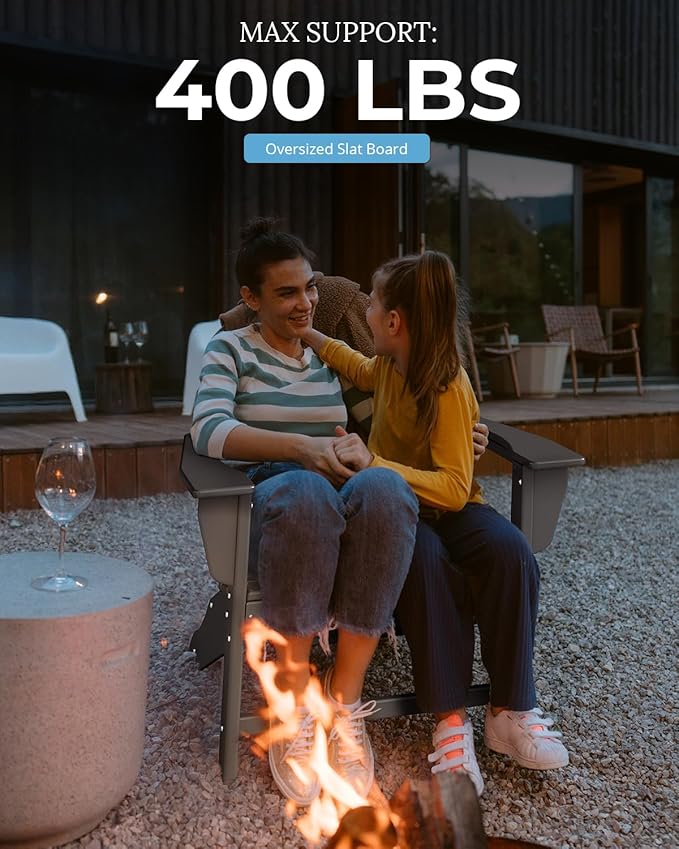 BRIOPAWS Adirondack-Chair | Fire Pit Chair | Oversized | HDPE Plastic | Weather Resistant | for Deck Outdoor Poolside Campfire | Grey