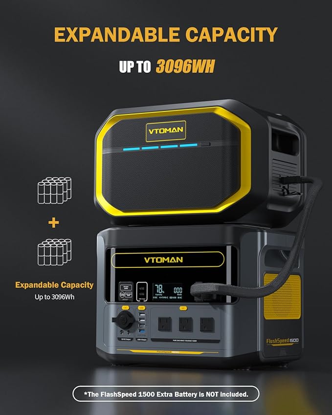 VTOMAN FlashSpeed 1500 Portable Power Station - 1 Hour Fast Charge, 1548Wh LiFePO4 Battery, 1500W AC Output (3000W Surge) for Home Backup, Off-grid, Camping, Emergencies