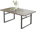Outdoor Patio Dining Table for 6, Teak Rectangle Patio Table with Umbrella Hole, All Weather Wrought Iron Black Outdoor Table for Garden Backyard Lawn Yard