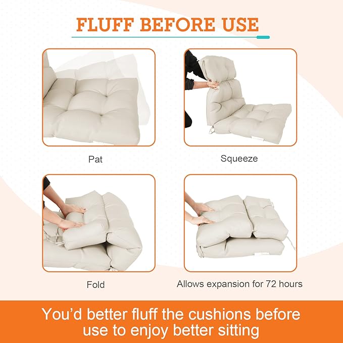 EAGLE PEAK Tufted Outdoor/Indoor High Back Patio Chair Cushion, Set of 1, 46'' x 22'', Beige
