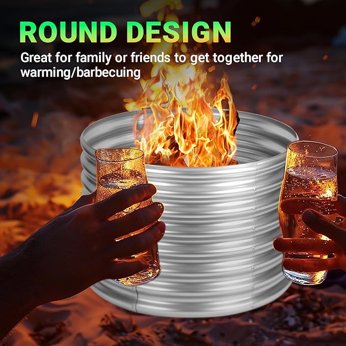 36 inch Fire Pit Ring, Galvanized Fire Ring 2ft high, Wood Burning Fire Pits Ring, Outdoor Fireplace Height 24 Inch, Round Camp Fire Ring, Bonfire Pit for Camping, Backyard (3x3x2FT)