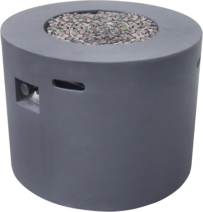31-inch Round Magnesium Oxide Propane Gas Fire Pit Table - 40,000 BTU Outdoor Heater with Hidden Tank Space, Lightweight Concrete Patio Firepit for Backyard/Deck/Garden, Dark Grey