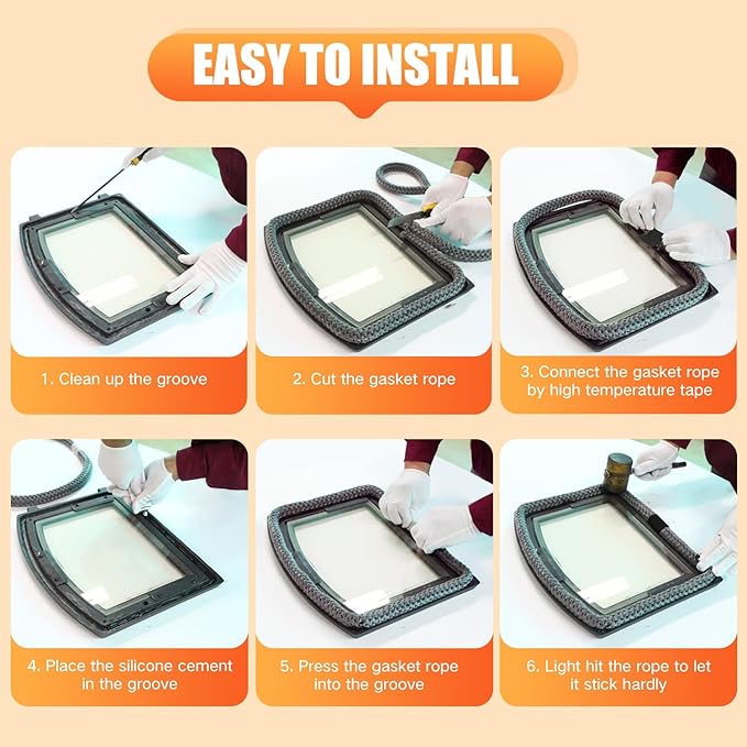 Protalwell Wood Stove Gasket, 1/4" Wood Stove Door Gasket Kit, High Temperture Resistant Gasket Rope Replacement for Stove or Fireplace Doors, Grey Color Fiberglass Gasket