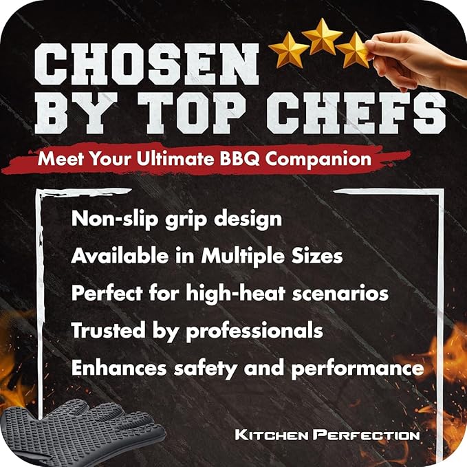 KITCHEN PERFECTION Silicone Smoker Oven Gloves -Extreme Heat Resistant BBQ Gloves -Handle Hot Food Right on Your Smoker Grill Fryer Pit|Waterproof Oven Mitts Grill Gloves |Superior Value Set+3 Bonuses