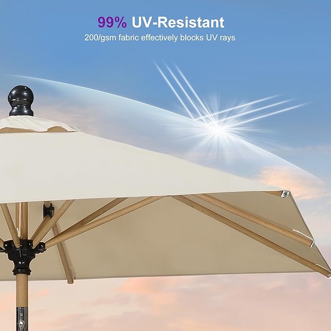 PURPLE LEAF 6.5' x 6.5' Patio Umbrella with Base Square Outdoor Table Umbrella Market Umbrella with Push Button Tilt & Crank and 8 Ribs Aluminum Outdoor Umbrella for Pool Backyard Beach, Beige