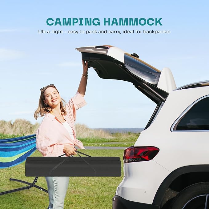 NEWBULIG Double Hammock with Stand, Heavy Duty Portable Hammocks for Outdoor Indoor Patio Camping, Space Saving Design & Carry Bag, Easy Assembly, 450lb Weight Capacity