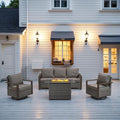 Belord Full 4 Pieces Patio Furniture Set with 41” Propane Fire Pit Table, Outdoor Conversation Set with Swivel Glider Outdoor Chair Set of 2 and Rattan Sofa for Deck Backyard
