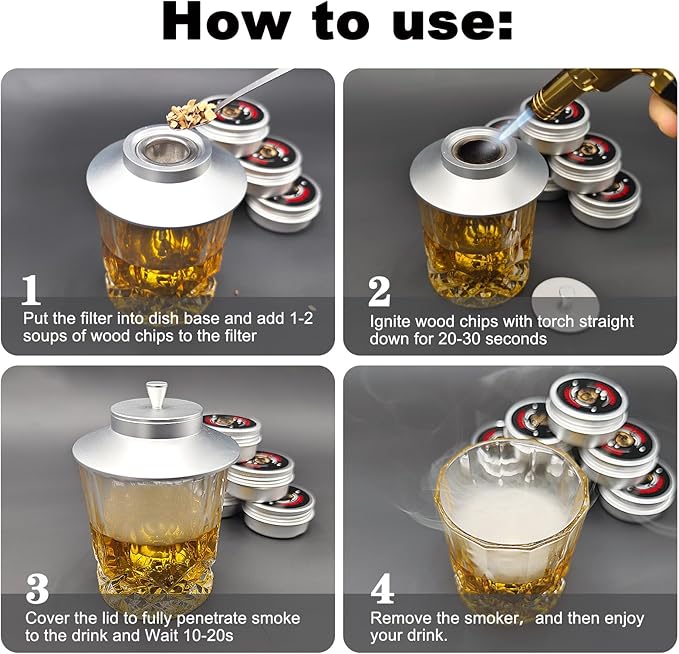 Infuser Smoker with 6 Chips- Drink Smoker Infuser Old Fashioned Smoker kit,Bourbon Cocktail Smoker kit Gifts for Men Whiskey Smoker kit Gifts for Christmas and Fathers Gifts for Dad