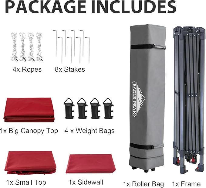 EAGLE PEAK 13x13 Pop up Canopy Tent w/One Wall, Instant Canopy Easy Set up Folding Shelter w/One Privacy Curtain, 169 Square Feet Sun Shade, Red