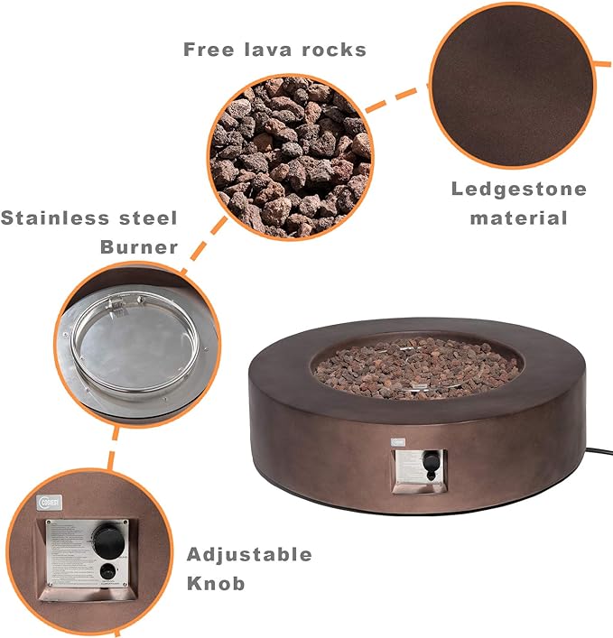 COSIEST Outdoor Propane Fire Pit Coffee Table w Dark Bronze 42 inch Round Base Patio Heater, Certified, 50,000 BTU Stainless Steel Burner, Free Lava Rocks, Waterproof Cover
