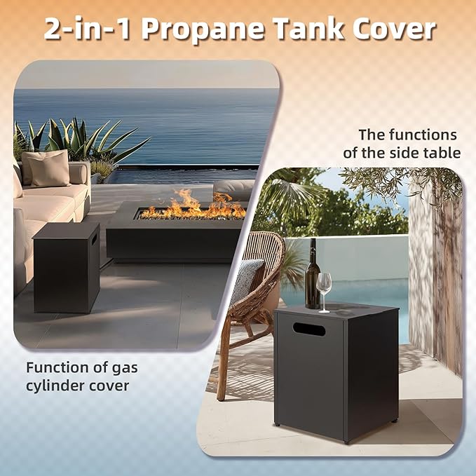 Propane Tank Cover Table, Propane Tank Storage Box for Hiding 20 Pound Propane Tanks, 16’’ Camper Gas Tank Hideaway Dining Table with Side Handles, Black