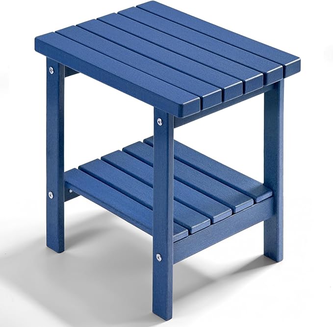 PASAMIC 2-Tier Adirondack Square Outdoor Side Table, HDPE Small Outdoor Table, Patio End Table for Patio, Pool, Backyard, Weather-Resistant (Navy Blue)