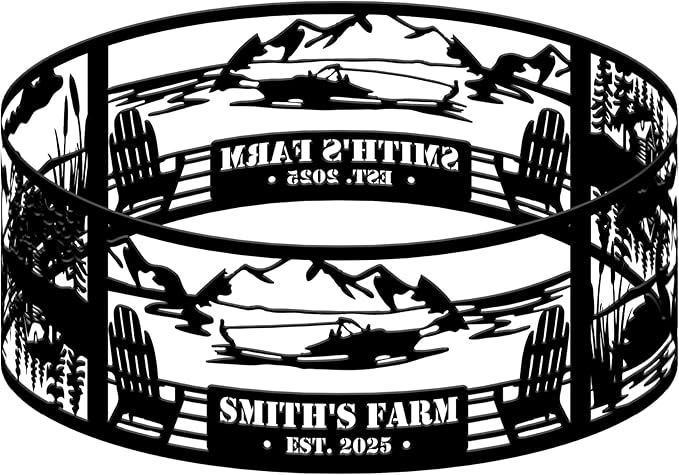 Personalized Camping At The Lake House Fire Pit Ring 360 Degree, Custom Name Metal Outdoor Campfire Pits, Wood Burning, Fireplace, Firepit, Bonfire, BBQ Garden Decor, Gift For Family