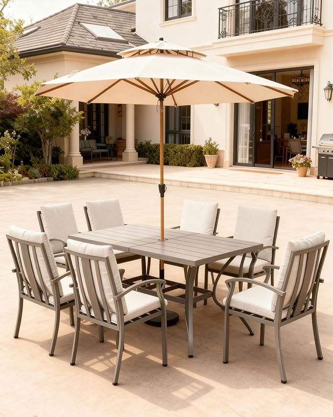 SEEHILL Patio Dining Chair Set of 6, Outdoor Dining Chairs with Thick Cushion, Sturdy Aluminum Outdoor Chairs for Table, Outdoor Dining Furniture Set for Deck, Garden, Backyard, Pool, Limed Oak