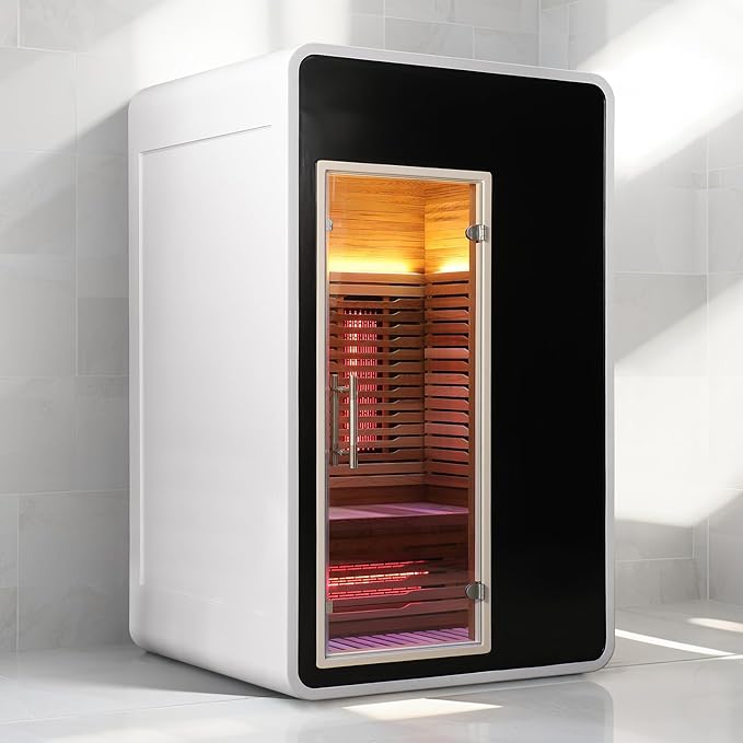 2 Person Infrared Sauna Room for Home,Canadian Hemlock Outdoor Wooden Dry Sauna with Rapid Heating Tubes& Carbon Plate,LCD Control Panel and Tempered Glass Door (2 Person-Hemlock)