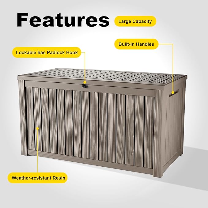 200 Gallon Deck Box Large Outdoor Storage for Patio Furniture,Outdoor Cushions,Garden Tools and Pool，Supplies,Waterproof,Resin,Lockable(Grey)