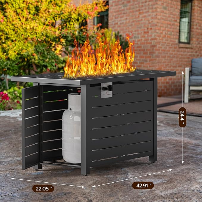 Xbeauty Propane Fire Pit Table, 42" Outdoors Gas Fire Pit Table, 50,000 BTU Auto-Ignition Fire Tables with Lid, Outside Garden Backyard Deck Patio (Square)