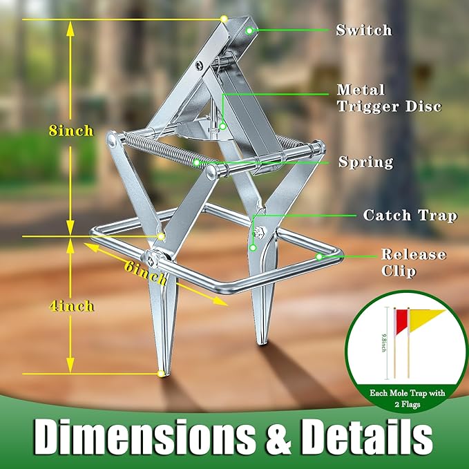 2 Pack Mole Traps That Kill Best, Vole Traps Outdoor Use Scissor for Lawns, Mole Trap Easy to Set Galvanized Steel Reusable Quick Capture Gopher