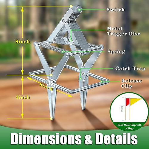 2 Pack Mole Traps That Kill Best, Vole Traps Outdoor Use Scissor for Lawns, Mole Trap Easy to Set Galvanized Steel Reusable Quick Capture Gopher