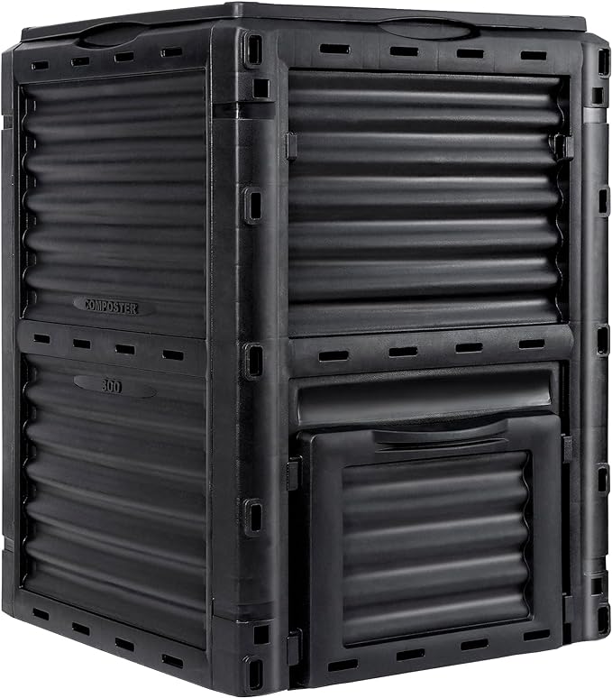 JupiterForce Garden Compost Bin 80 Gallon (300 L) from BPA Free Material, Large Composting Bin Outdoor Composter, Easy Assembling, Fast Creation of Fertile Soil, Lightweight, Black