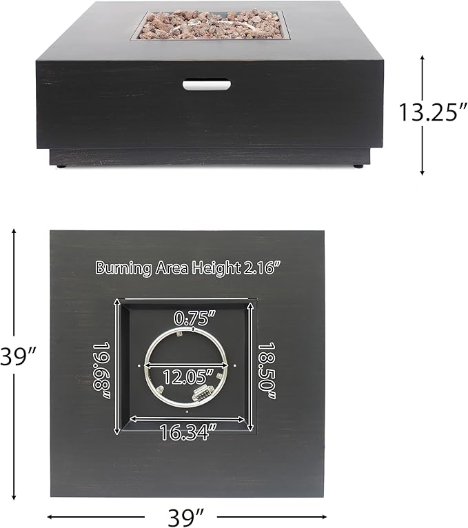 Propane Fire Pit Table, 39 Inch Firepits for Outside, Square Gas Fire Pit for Outside Patio, Propane Fire Table, 50000BTU, Brown+Gold