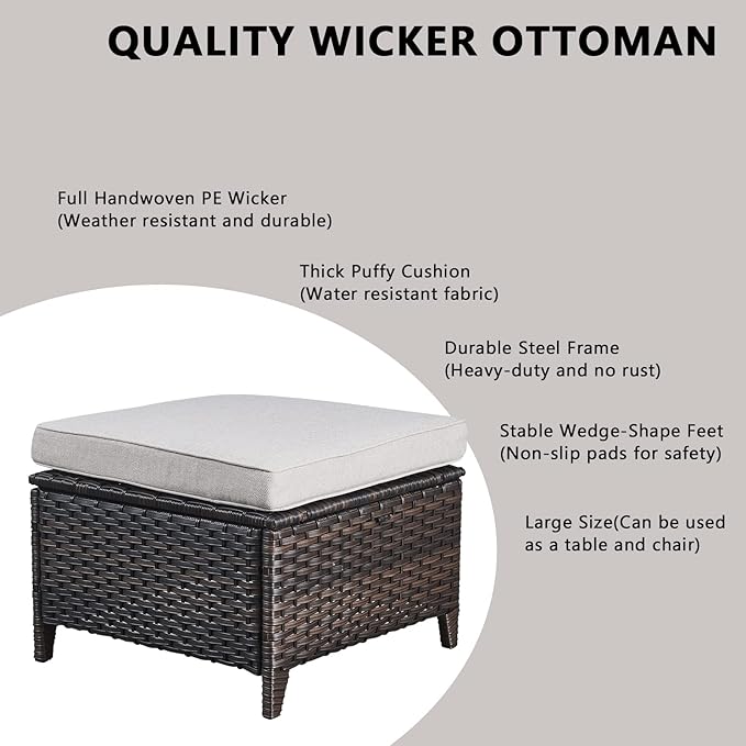 Rilyson Wicker Outdoor Patio Furniture Set - 6 Piece Patio Conversation Sets with Swivel Rocker Chairs, Ottomans, Sofa and Side Table, 6 inch Cushions, Waterproof Wicker, for Porch Deck Brown/Beige