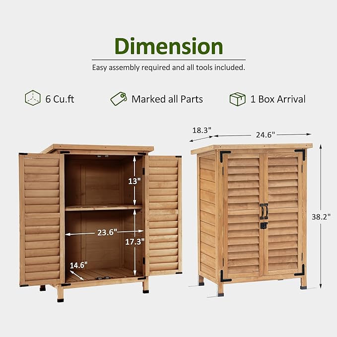 MCombo Outdoor Storage Cabinet, Small Storage Shed with Removable Shelf, Wood Garden Shed with 2 Doors for Yard Patio Lawn (24.6 x 18.3 x 38.2 inch) 0985 (Yellow)