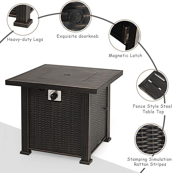 Giantex Gas Fire Pit Table, 30 Inch 50,000 BTU Auto-Ignition Propane Fire Pit Outdoor with Lid, Lava Rocks and Waterproof Cover, 2-in-1 Fire Table with CSA and ETL Certification (Brown)