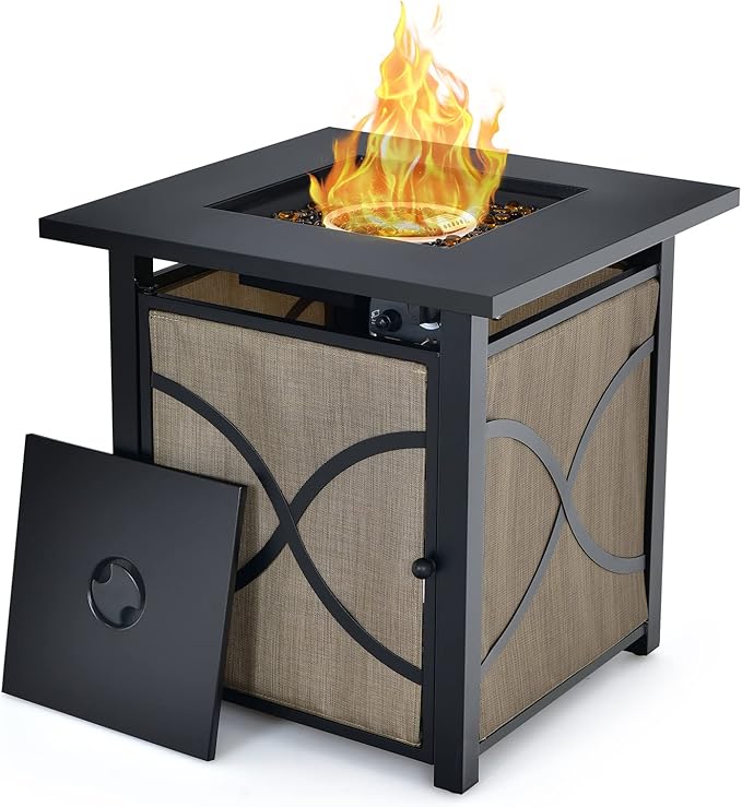 Giantex 25-Inch Propane Fire Pit Table, 40000 BTU Square Gas Firepit Table with Lid, Fire Glass and Adjustable Flame, CSA Approved, 2-in-1 Outdoor Fire Table for Patio and Garden